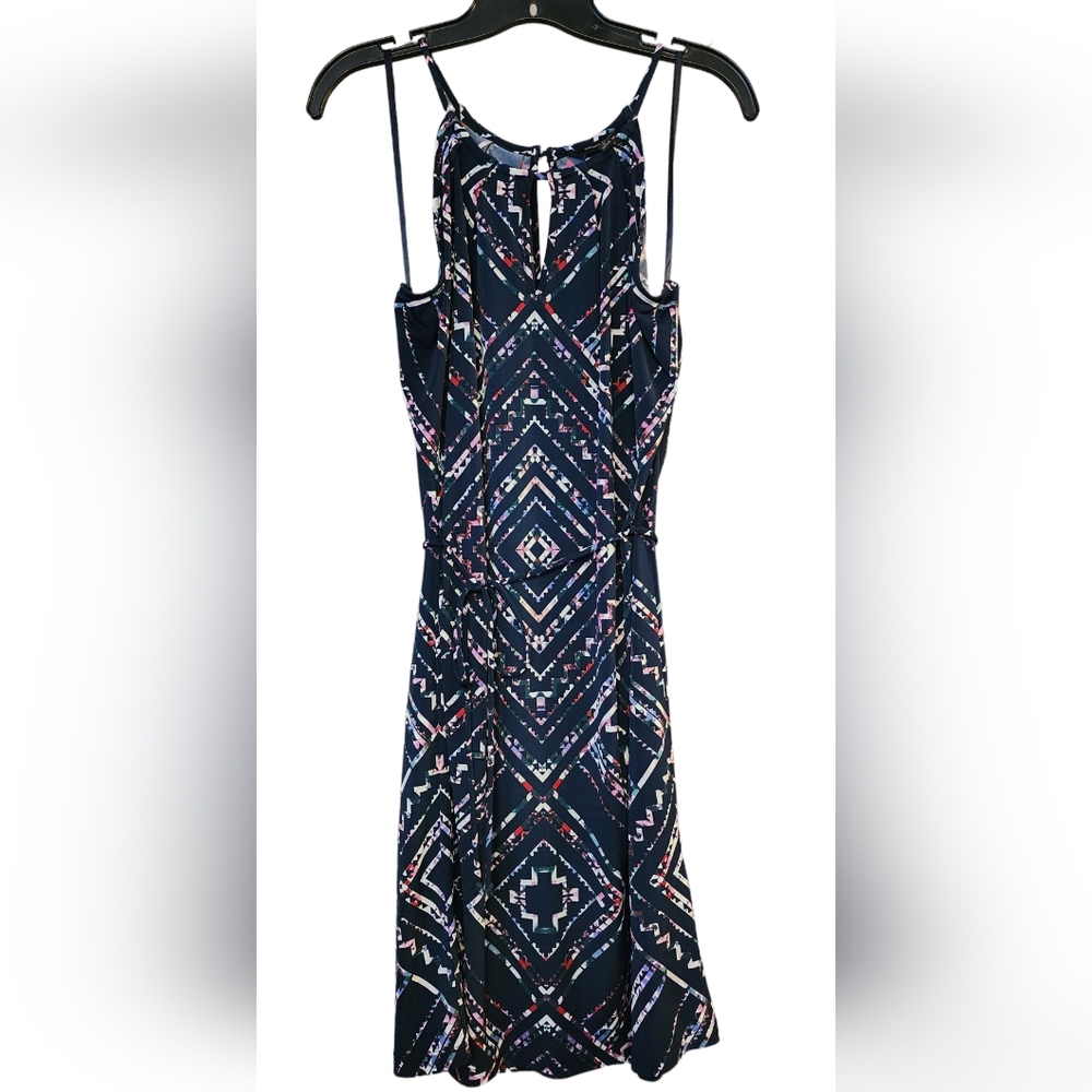 Geometric Patterned Navy Dress